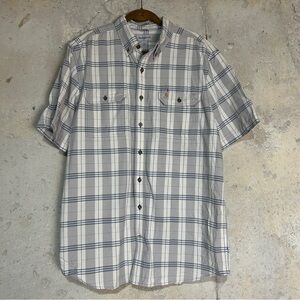 Carhartt grey blue plaid short sleeve button up men’s large tall